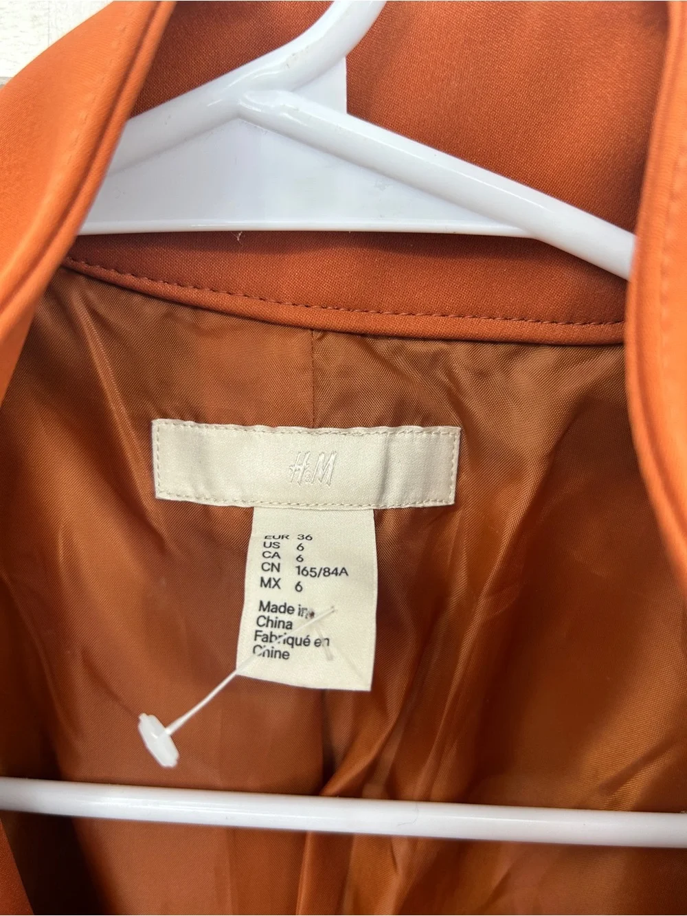 H&M Burnt Orange Scuba Parka Jacket Size 6